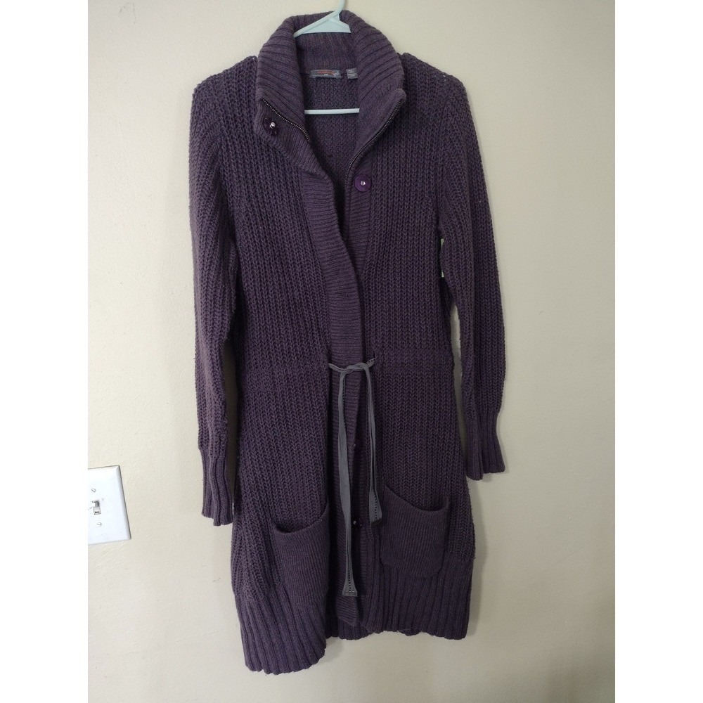 Merrell Womens Purple Ribbed Longline Zip Front Lambswool Blend Sweater Medium‎